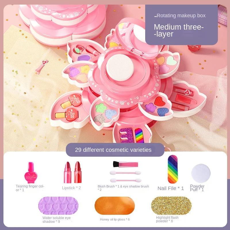 Coffret de maquillage pour enfants, jouets cosmétiques à ouverture rotative pour petites filles, ensemble de maquillage de princesse pour améliorer la créativité et l'imagination