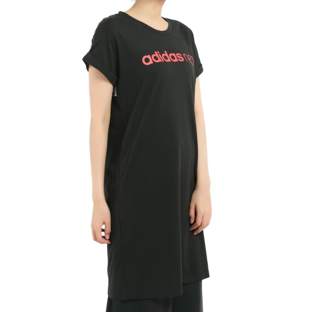 adidas Neo W Cs Dress Fashion Simple Letter Print Short Sleeve Dress Women Dresses Black Bright-Pink Fluorescent DW8353