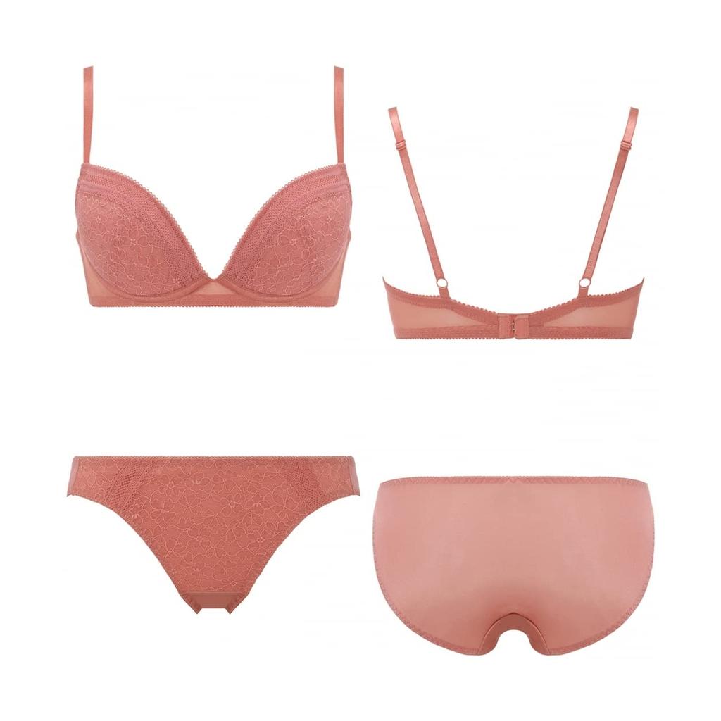 AMOSTYLE BY Triumph Entry Collection Bra Panty Set M007 D70M Push-Up & (Moisture Flower) Women's (Blue)