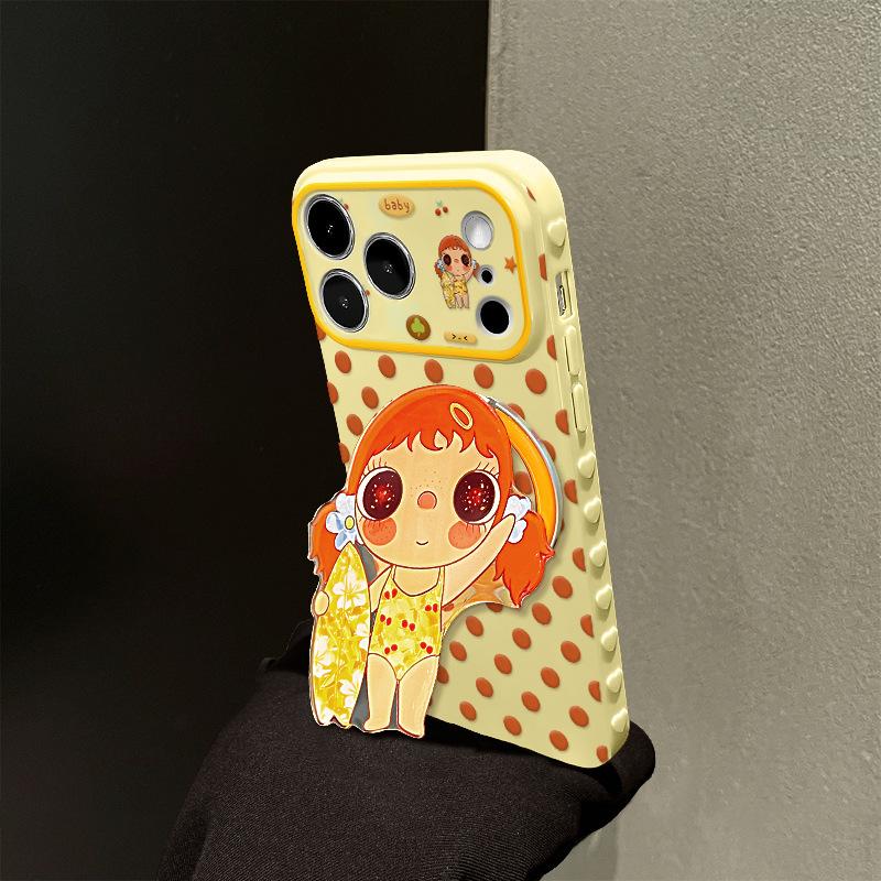 Cute Cartoon Phone Case for iPhone 16 Pro Max 15 14 with Surfing Jade Stand, Unique Women Shockproof Cover