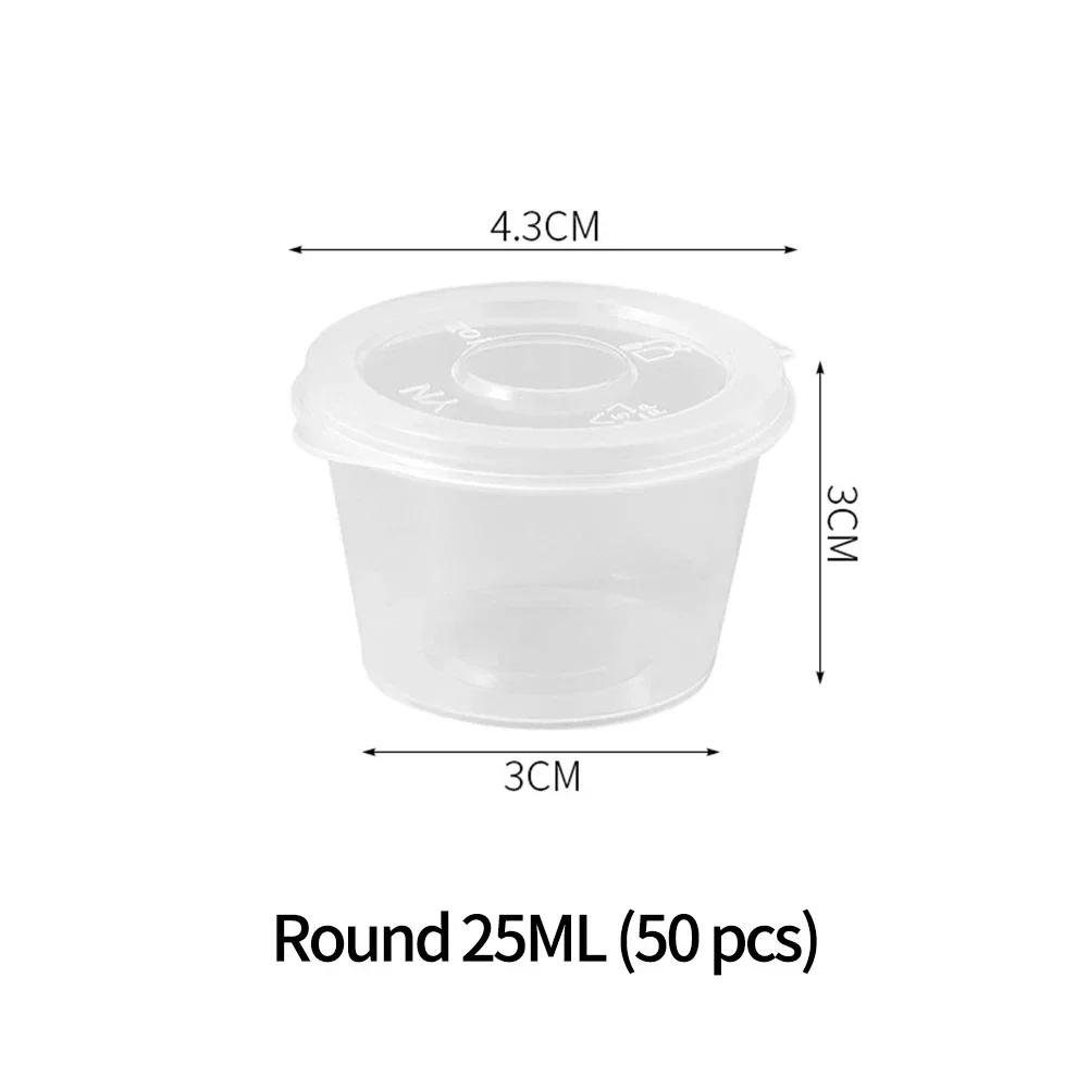 

50pcs Disposable Sauce Box Plastic Box With Lid Round Transparent Takeaway Packaged Seasoning Food Box Kitchen Supplies
