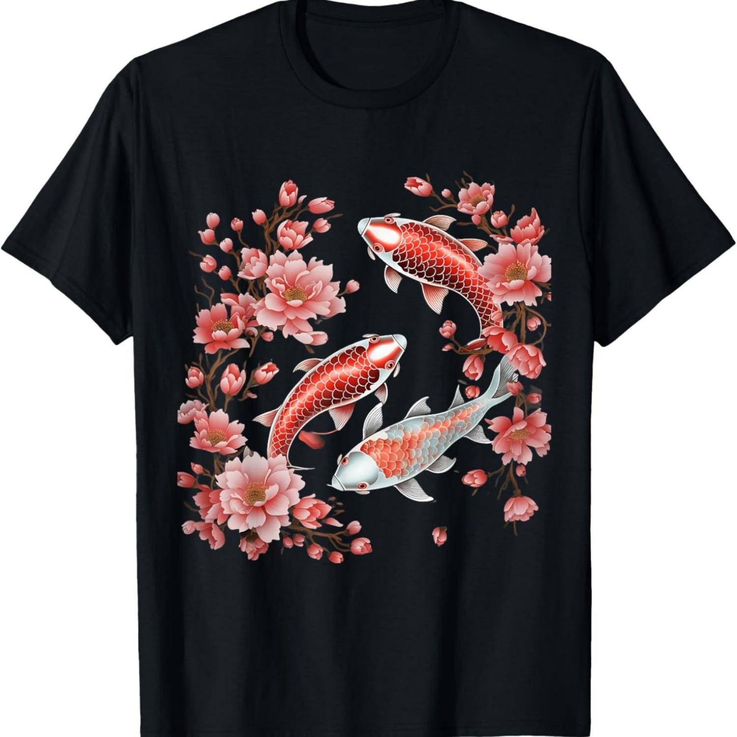 

Koi Carp Ying Yang Nishikigoi Fish Cherry Blossom T-Shirt(74) S чёрный