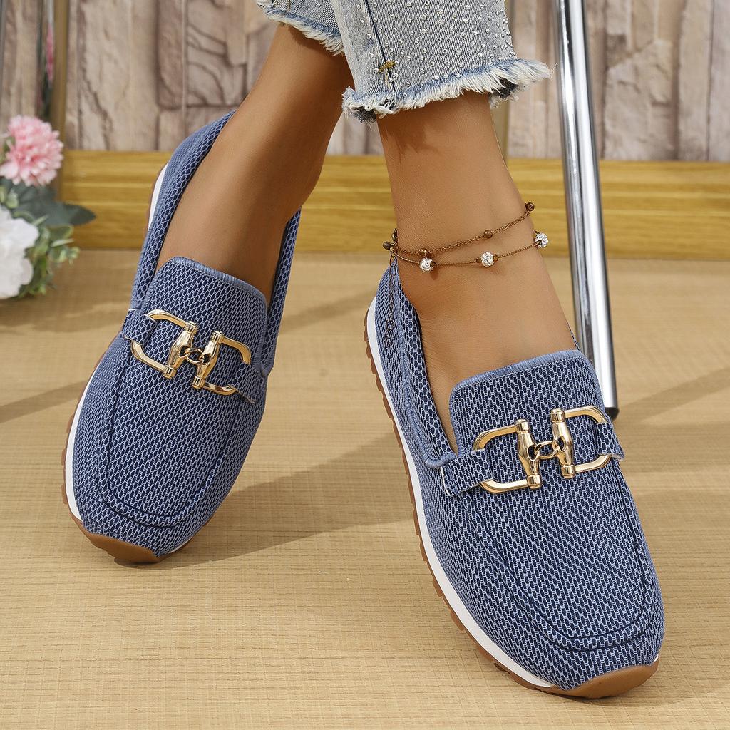 Round Head Metal Buckle Flat Bottom Comfort Casual Shoes Woman Soft Bottom Anti Slip Work Shoes Thick Bottom Slip-on Sneakers
