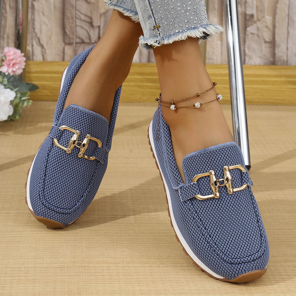 

Round Head Metal Buckle Flat Bottom Comfort Casual Shoes Woman Soft Bottom Anti Slip Work Shoes Thick Bottom Slip-on Sneakers 36 синій