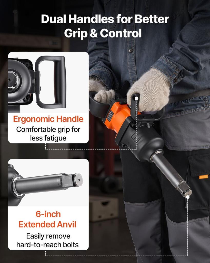 1-Inch Air Impact Wrench, Up To 2400N.m Nut-Busting Torque, 6000RPM 6-Speed Pneumatic Impact Gun with 152.4mm Extended Anvil for Heavy-Duty Trucks,