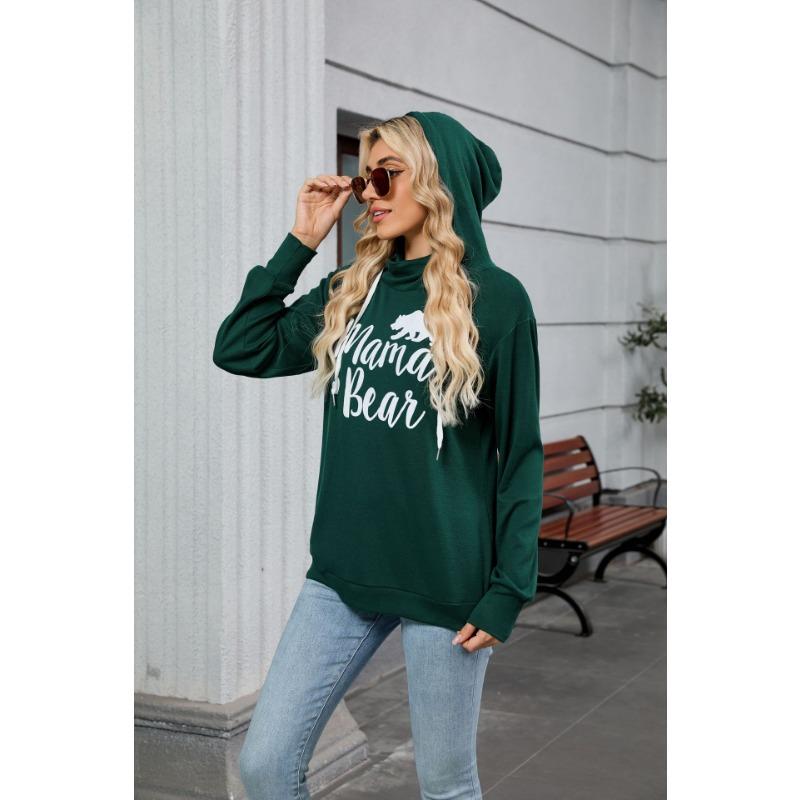 

2025 Autumn and Winter New Solid Color Printed Hooded Loose Long-sleeved Casual Sweatshirt for Women XXL зелений