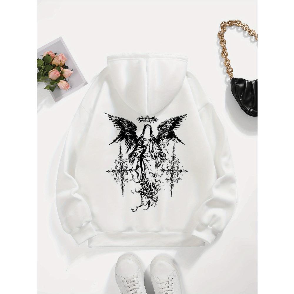Angel Pattern Printed Men's Hooded Sweatshirt, Casual Polyester Hooded Sweatshirt, Regular Length, Comfortable All Year Round
