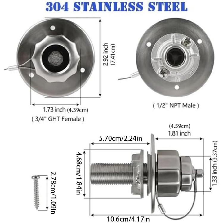 All Weathers Stainless Steel RVs Water Inlet Adapter Set Sealed Anti Leak Design for Multiple Tank Models