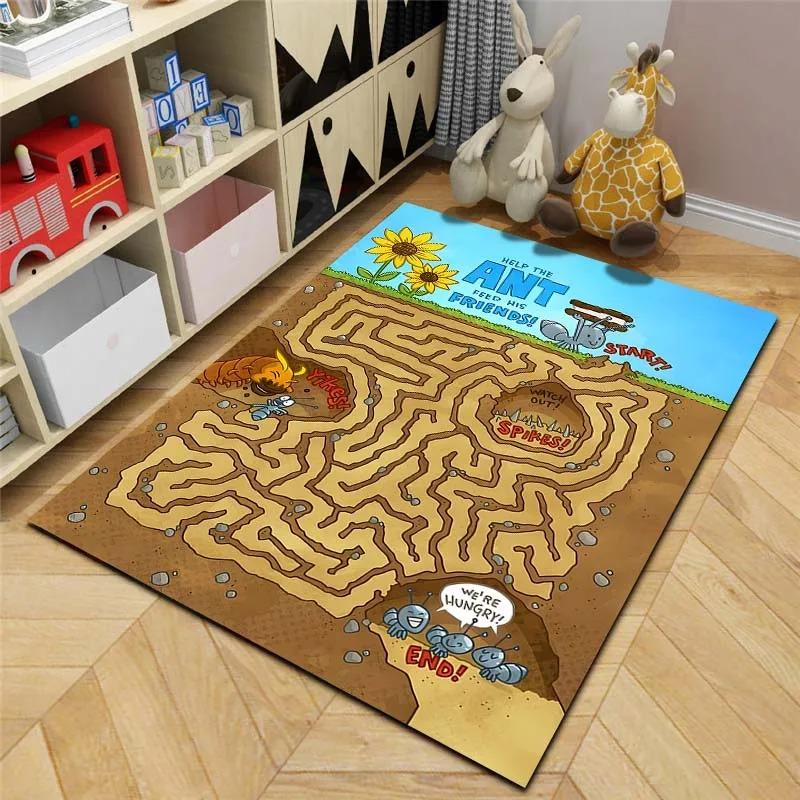 Barevný bludiště koberec herní vzor koberec "START to END" podložka vzdělávací labyrintová podložka do obývacího pokoje domácí dekorace dětský podlahový koberec