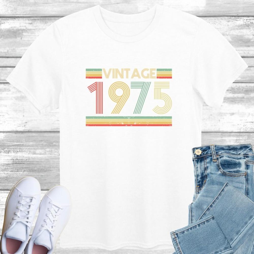 

Vintage 1975 Aesthetic Style Print Streetwear TShirt 50th Birthday Party Simple Street Fashion Tee Woman Man Cotton Tshirt - ... S разноцветный