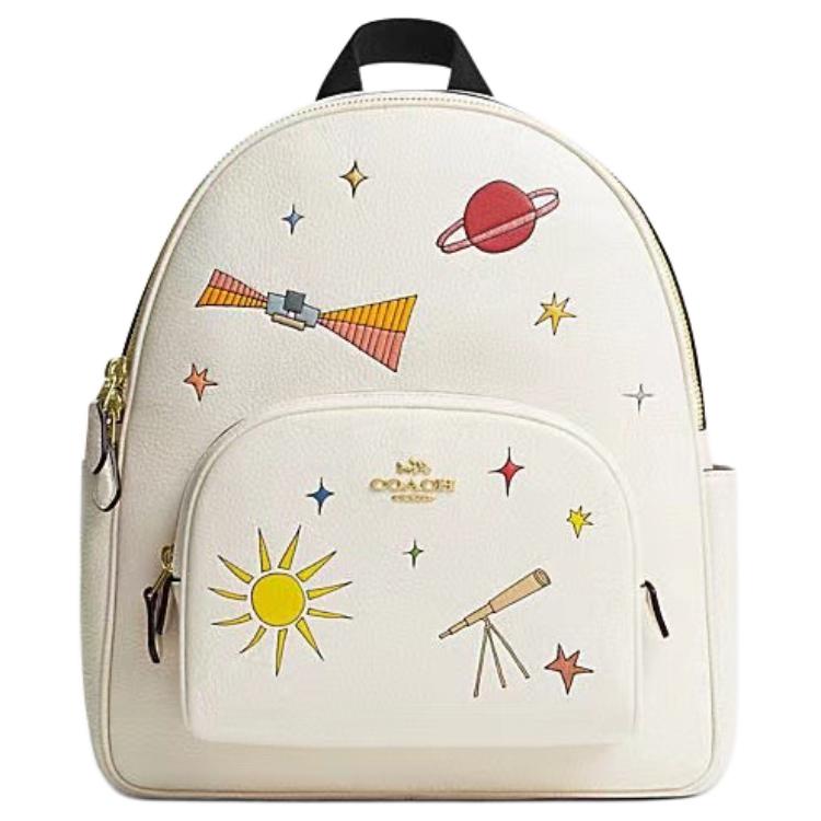 

Coach Court 27 Metal Logo Print Zip Closure Leather Backpack Large Women Backpack Chalk Multicolor CU389-IMCAH Basic Set (Bag+Dust Bag)