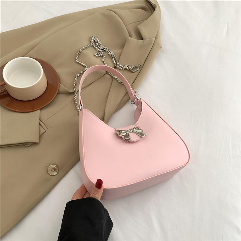 

Текстурированный бант, иностранный стиль, повседневный, новая тенденция 2025, весенняя цепочка, кроссбоди, на плечо, подмышку, женская сумочка розовый