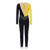 Mädchen Gymnastikkostüm Langarm Mesh Patchwork mit glänzenden Strasssteinen Schlüssellochrücken Tanz Jumpsuit