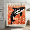 Vibrant Whale Print Shower Curtain Modern Bathroom Decor in Orange Black Pattern for Home Bath Accessories 72 x 84 In