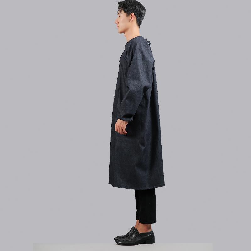 Unisex Reversible Long Denim Coat & Apron: Wear-Resistant, Long-Sleeved, Back Tie, Loose Fit