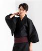 Yukata set Plain x Black Square [Kyoetsu] Men's Set, Black, Navy, Stylish, C, 4-piece (M, C-7. (One-touch Obi, Purple))
