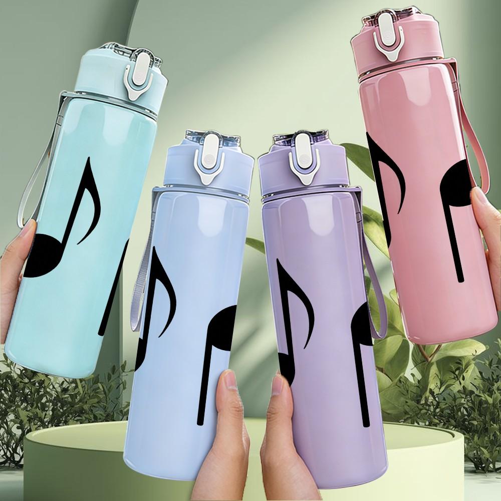 1PC Black Musical Note Minimalist 750ml Color Plastic Sports Water Bottle Leakproof Flip Straw Lid Suitable for Sports Office Home Use