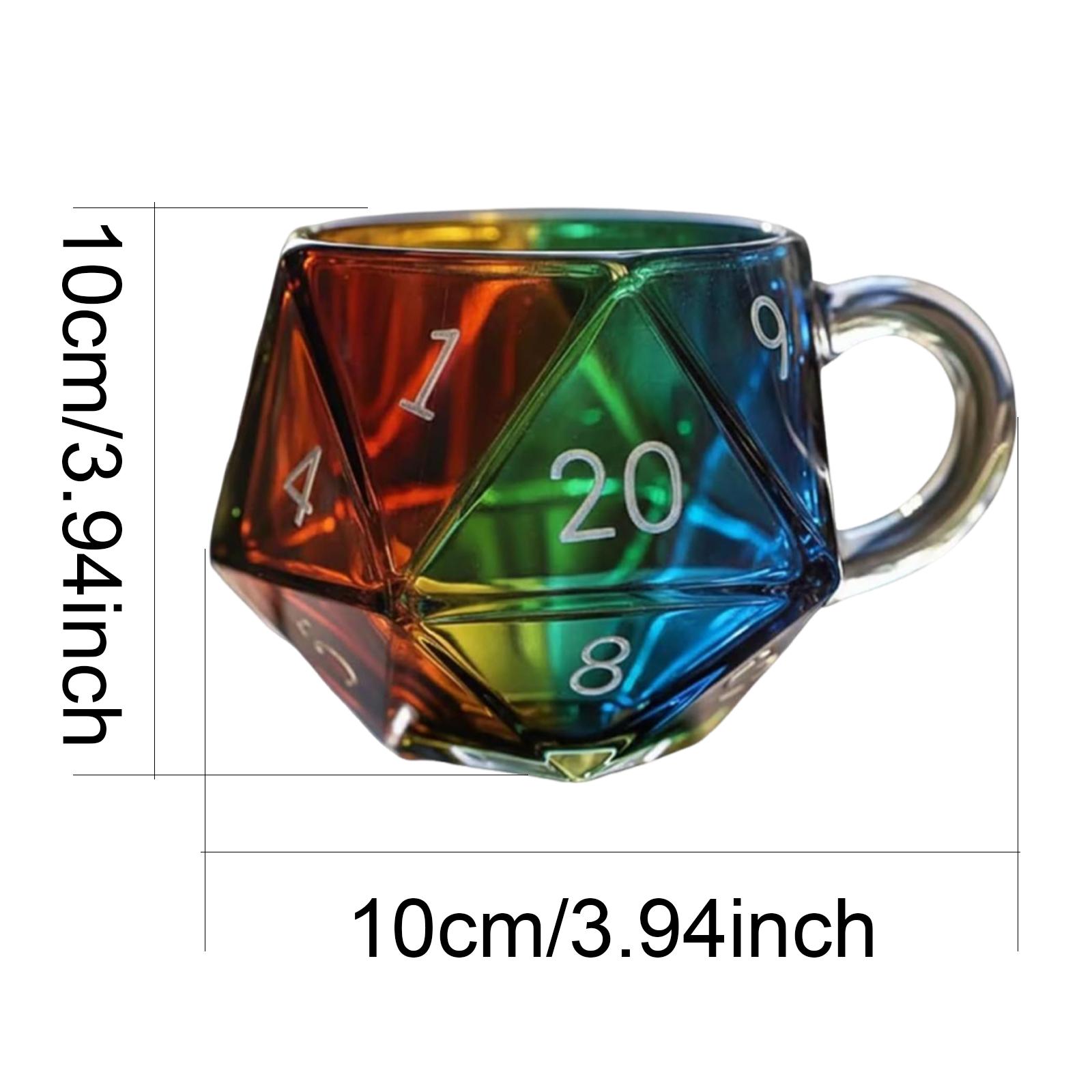 Кружка для костей Драконья Радуга D20 с ручкой, многогранные кости, кофейная кружка, прозрачное стекло, игровая кружка для игрового вечера, энтузиастов настольных игр 201-300ml
