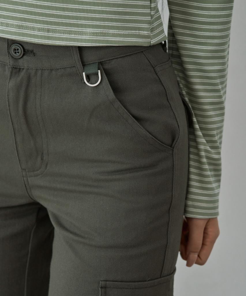 WAARFORWOMAN W1154 D-Ring Cargo Bootcut Pants_Charcoal