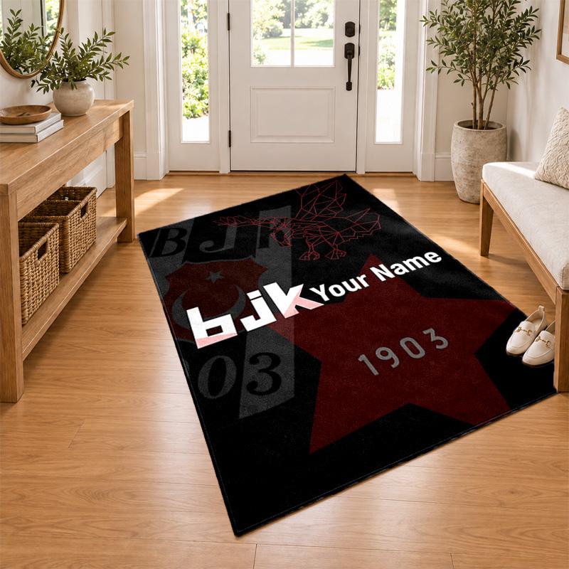 Besiktas JK Custom Name Personalized Rug Non‑Slip Doormat Floor Carpet Housewarming Birthday Gift for Family Friends