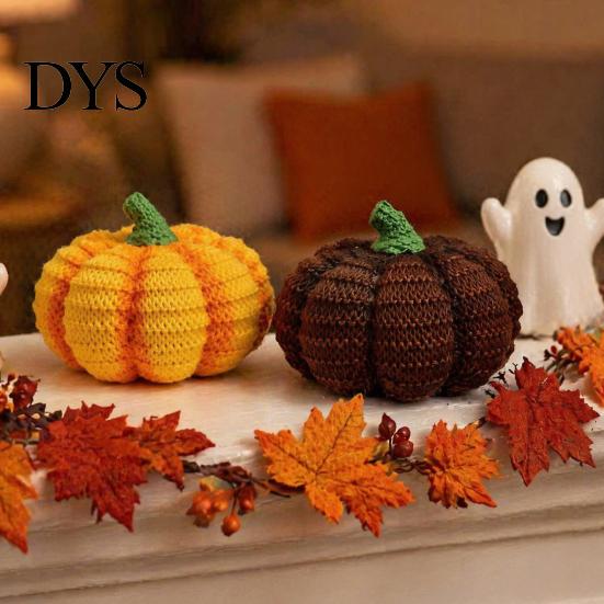 Festive Desk Display Items Handmade Resin Pumpkin Figurine Halloween Decor, Simulated Knit Tabletop Statue, Cute Table Centerpieces Mini Fall Holiday