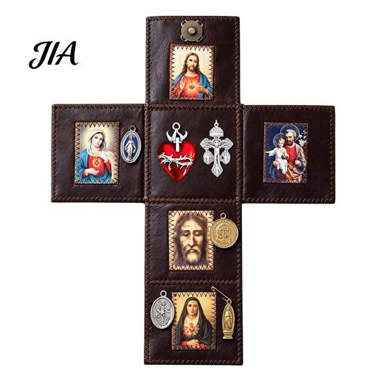 Spiritual Practice Tool Portable Catholic Altar, Handmade Pocket Prayer Shrine, Faux Leather Folding Altar Foldable Devotional Religious Gift