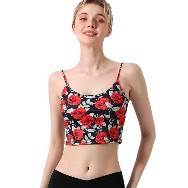 With Chest Pad Export Print Thin Shoulder Strap Sports Intimates Sexy Beauty Back Quick-Drying Elastic Fitness Dance Yoga Jacket