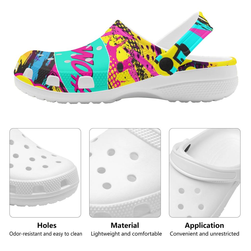 Lightweight EVA Clogs Unisex Printed Breathable Slip On Garden Shoes for Beach Pool Bathroom Home Summer Slippers Travel Wear