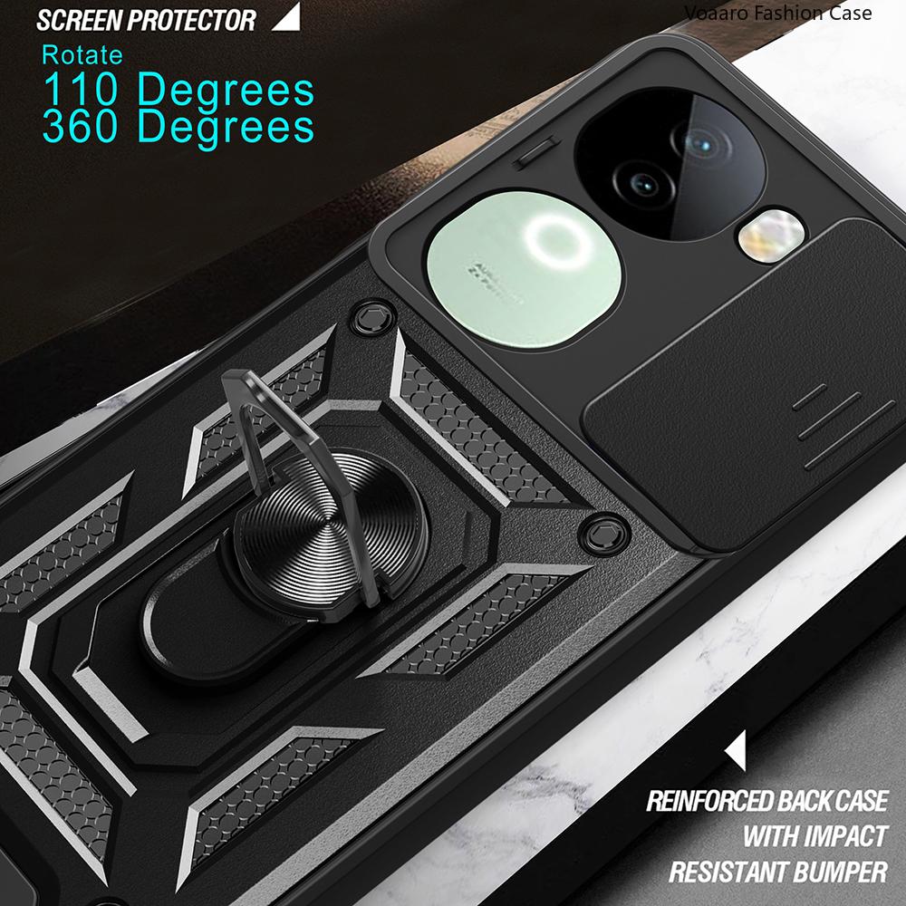 Slide Lens Armor Funda for Vivo IQOO Z9S 5G Global Case Magnetic Ring Stand Holder Cover for Vivo V40E 5G Global Case Back Capa