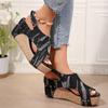 2024 New High Quality Denim Sandals Fish Mouth Open Toe Bag Instep Ankle Strap Wedge Sandals Summer Large Size Wedge Shoes