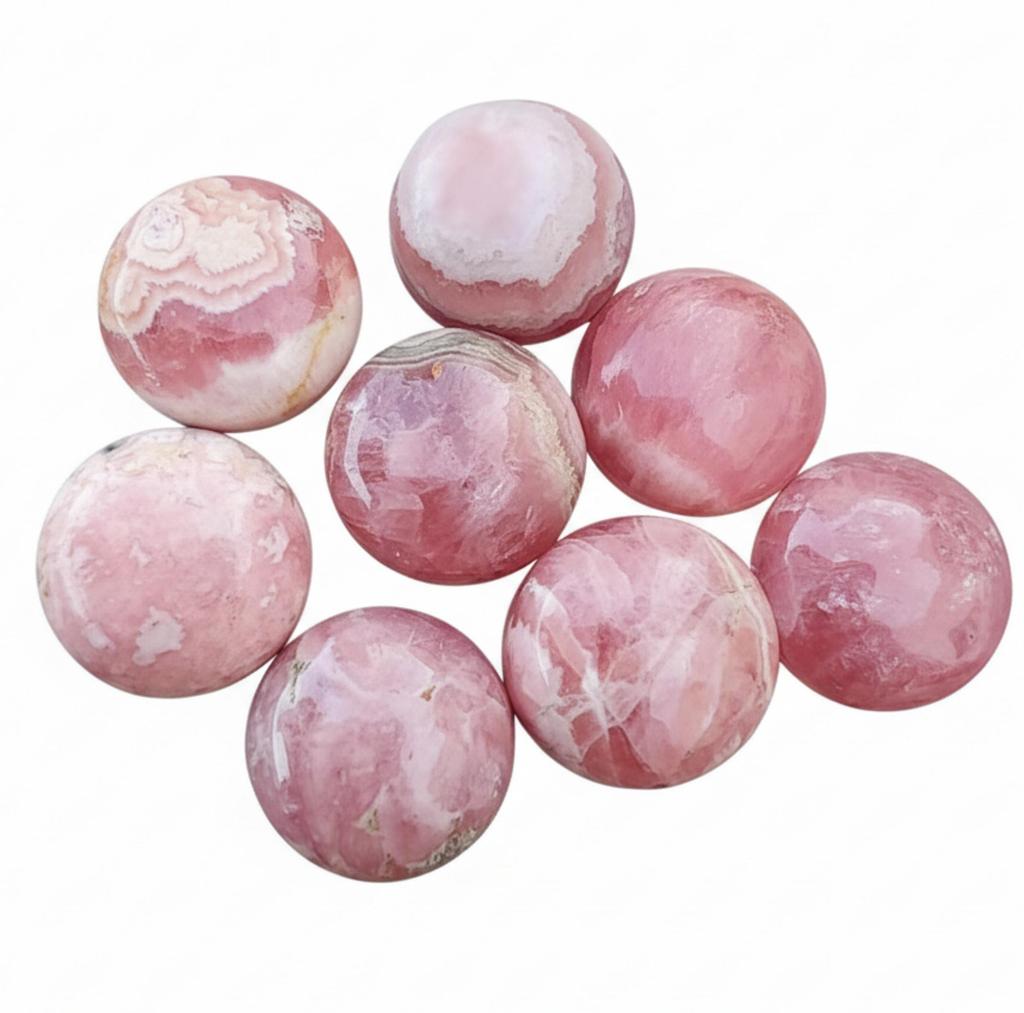 Round Rhodochrosite Gemstones - Pink and White Healing Crystal