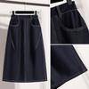 DIMANAF 2026 Summer Plus Size Women Skirts Elastic Waist Oversize Casual Fashion Lady Long Skirts Denim Cotton Solid Blue