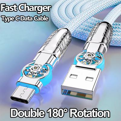 2024 Fast Charging Rotation 180 Degree Alloy USB A To USB Type C Braided Data Cable for Samsung S20 S22 S24 A54 Huawei Xiaomi