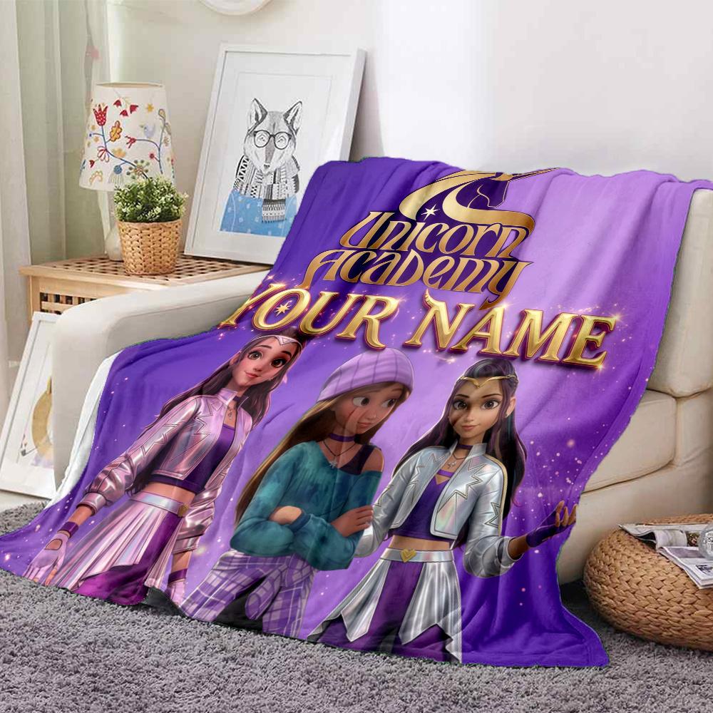1PC Unicorn Academy Custom Name Patterned Flannel Blanket Suitable For All Seasons For Home Decor Warmth And Comfort Gifts Holiday Present