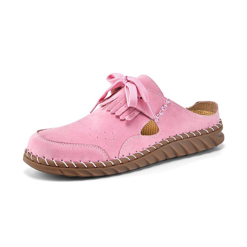 Pink Suede Woman Mules Shoes Big Size 43 Tassel Fashion Women's Shoes Quality Handmade Ladies Flats Summer Half Shoes For Women