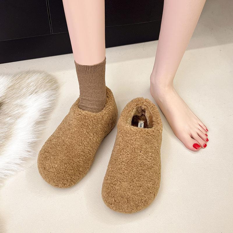 Women's plush thick bottom large size thickened winter warm fur one snow boots thick lining ankle boots non-slip hiking sports cotton shoes