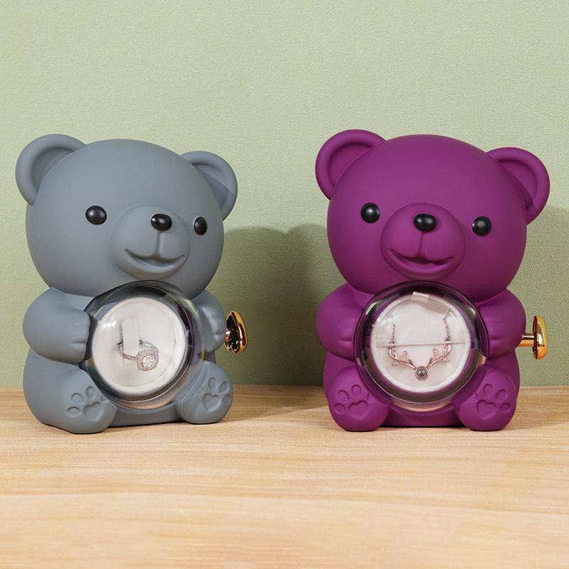 Hugging Bear Preserved Rose Gift Box with Necklace & Ring