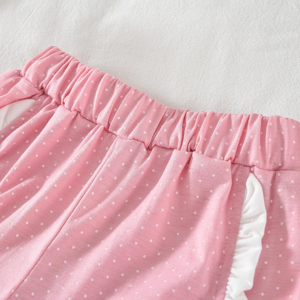 Girls Summer Pink Bow Print Camisole And Polka Dot Shorts Two Piece Set