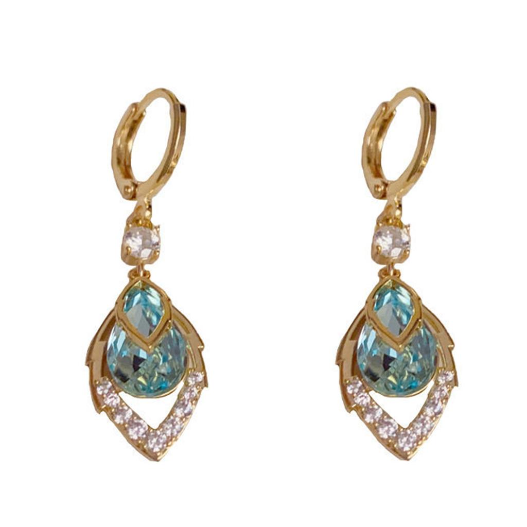 Fashion light luxury blue zircon water drop earrings women's new niche design exquisite temperament high-end versatile earrings