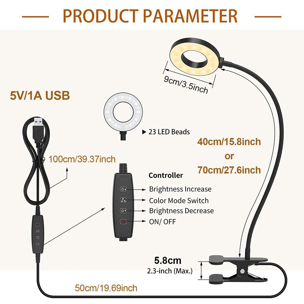 USB LED Reading Lights Flexible Gooseneck Dimmable Table Lamp Clip On Indoor Bedroom Eye Protection Desk Light Book Clamp Lamp