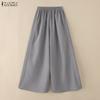 ZANZEA Women Casual Elastic Waist Loose Cropped Pants