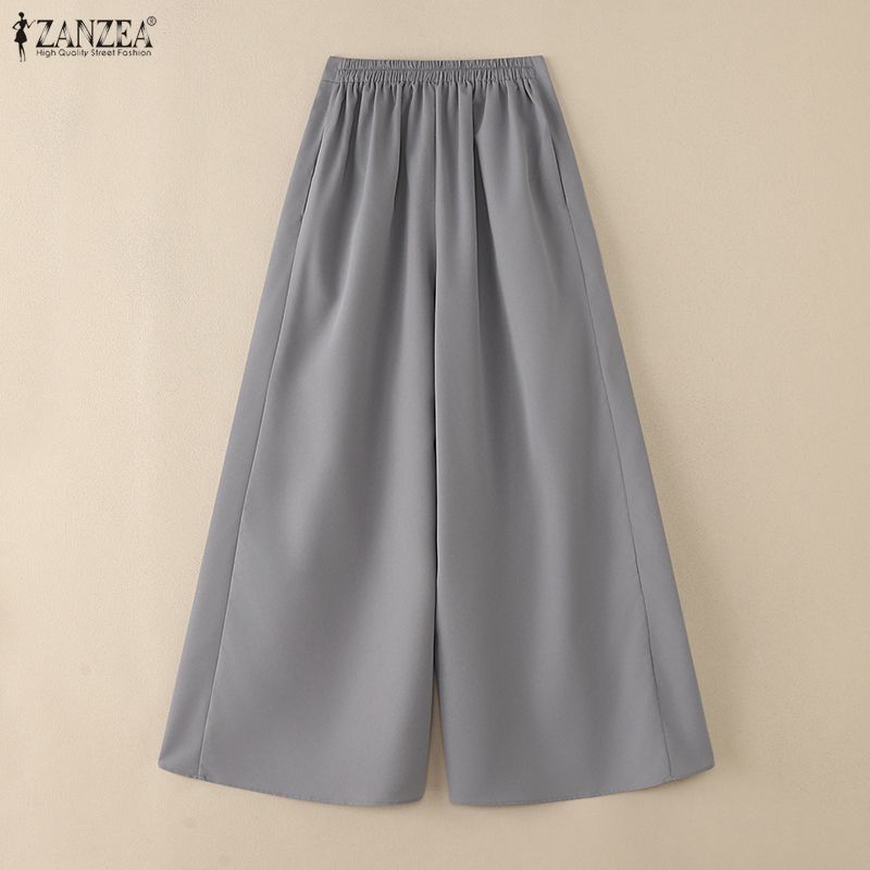 ZANZEA Women Casual Elastic Waist Loose Cropped Pants