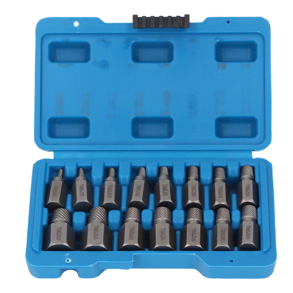 15Pcs Screw Extractor Set Hex Head Easy Out Cr Mo Damaged Broken Bolt Remover Tool Kit