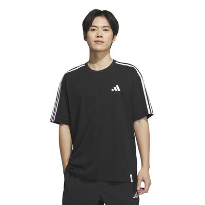 Adidas Essentials Plus Kurzarm Locker Drei 3 Streifen Groß Herren T-Shirt, Passform, Streifen, ESS+ T-Shirt, JUP90-JW6944, Schwarz,
