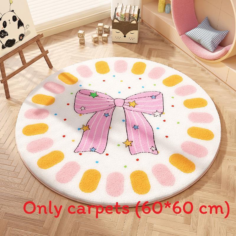 Cartoon Animal Pattern Circular Carpet With Water Wash For Kids Bedroom And Lounge Area
