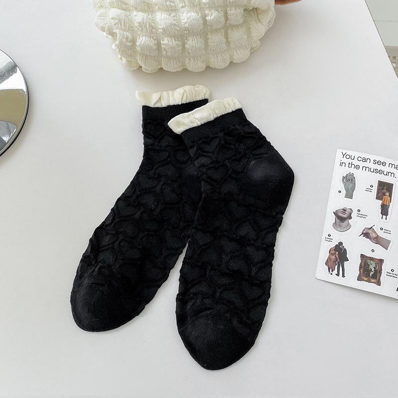 Female Spring and Summer Thin Lovely Sweet Lacy Bubble Mouth Tube All Match Cotton Socks