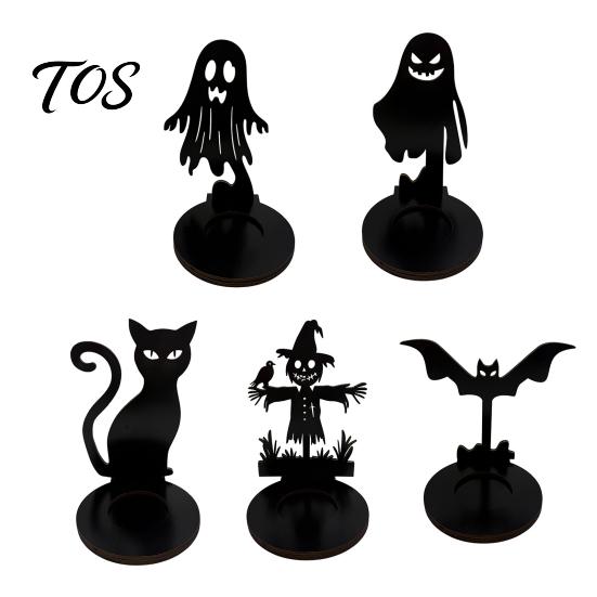 Solid Metal Silhouette Decor Halloween Wooden Candle Holder, Black Hollow Crow Spider Tealight Display Unique Tea Light Holder Stand, Gothic Tabletop