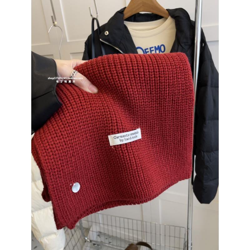 Korean Sheep Wool Knitted Wool Scarf for Women in Autumn and Winter White and Thick Warm and Solid Color Scarf for Couples with A Sense of Atmosphere