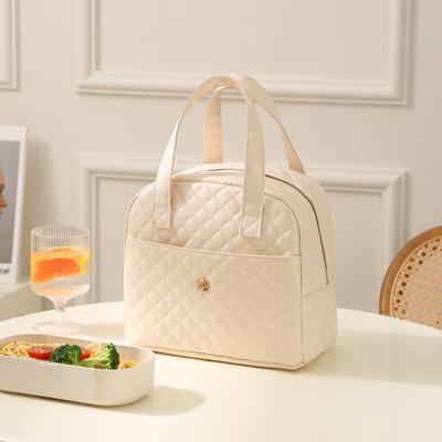 PU Leather Plaid Pattern Lunch Bag Women's Fashion Big Capacity Zipper Portable Thermal Food Bags Picnic Travel Insulation Bag