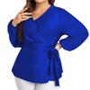 Women's Tie Tops Long Sleeve Loose Tie Plus Size Shirt